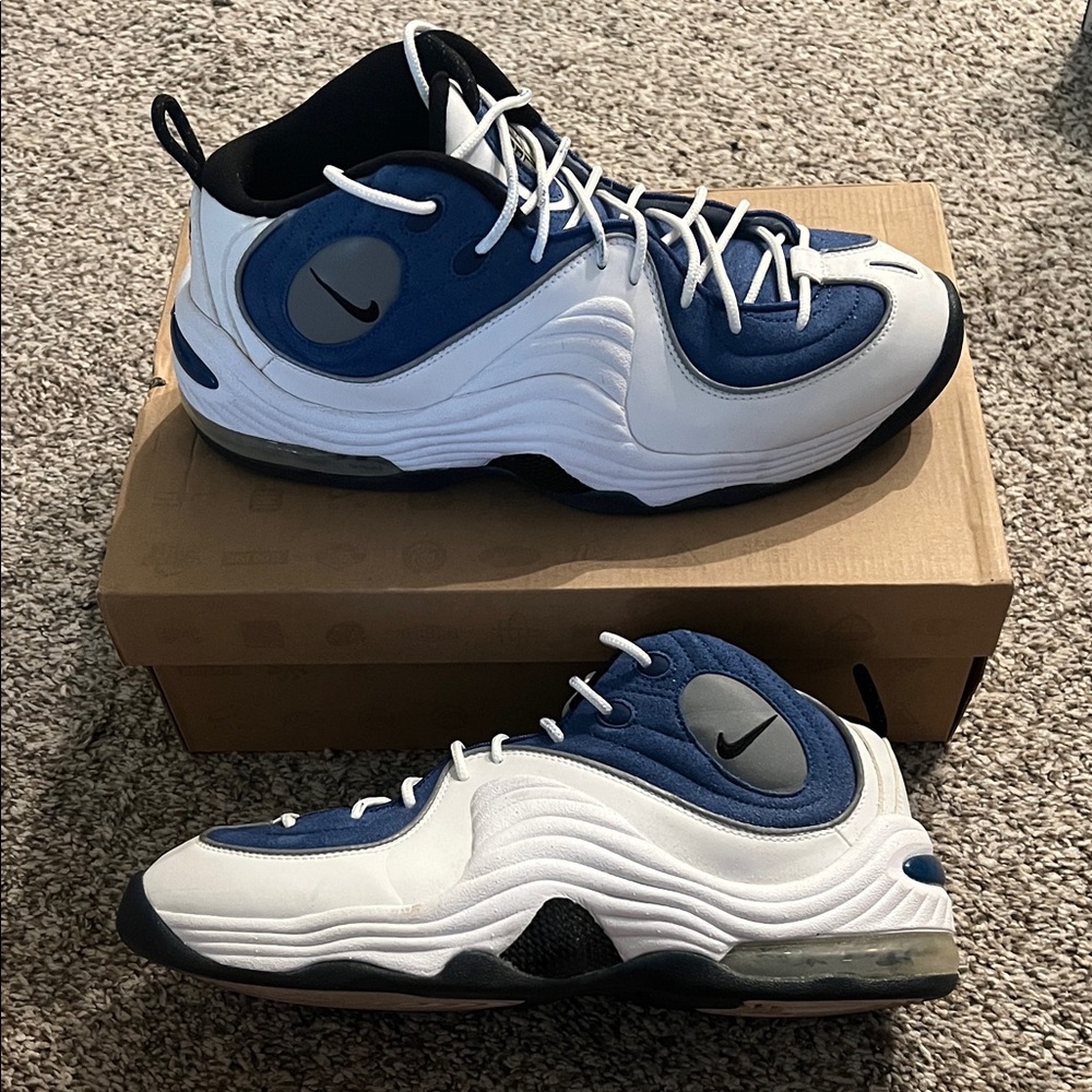 Nike Air Penny II White and Blue Mid Top Athletic Shoes